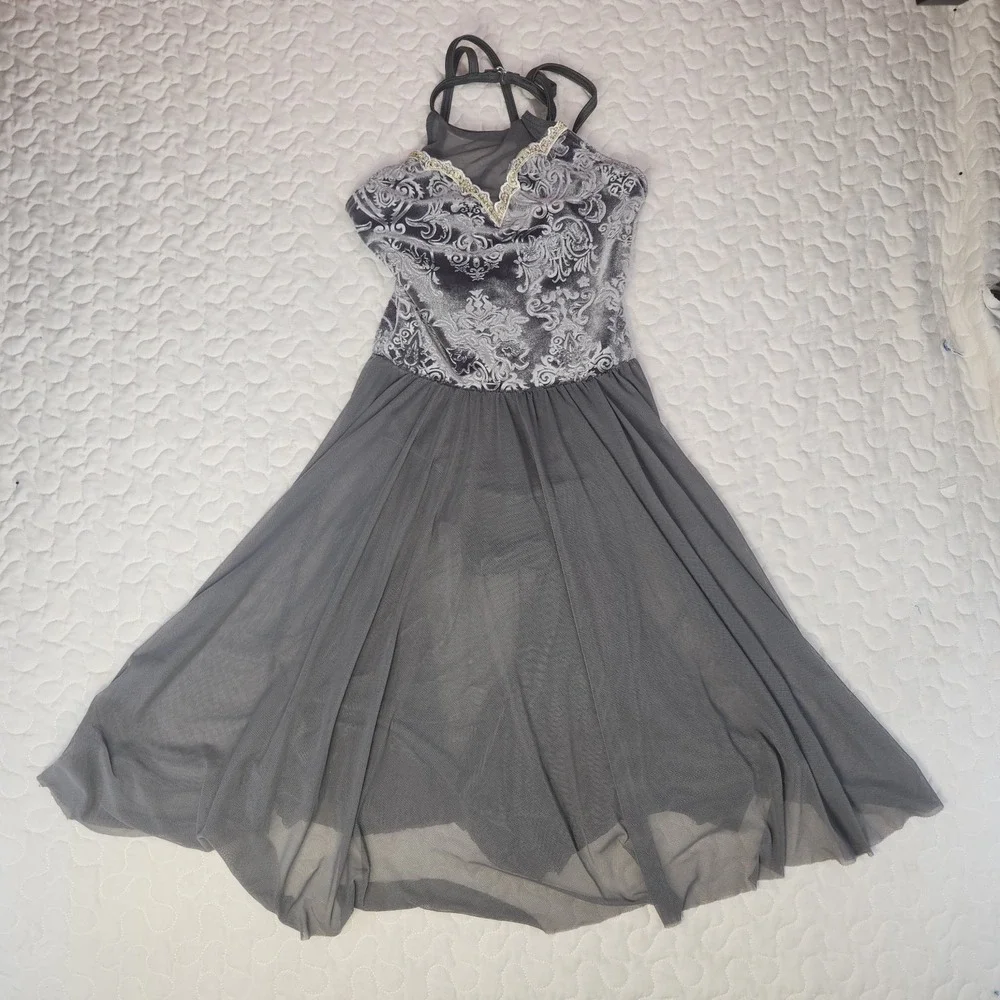 Child Medium Weissman Dance Costume Gray Velvet Tulle Skirt  Leotard  11460 MC